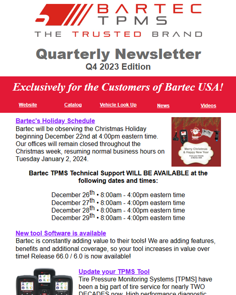Bartec TPMS Quarterly Newsletter - Q4 2023